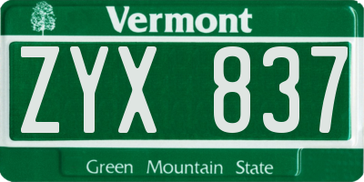VT license plate ZYX837