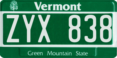 VT license plate ZYX838