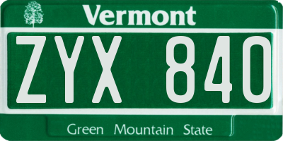 VT license plate ZYX840