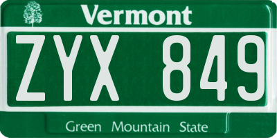 VT license plate ZYX849
