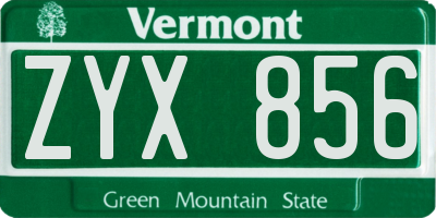 VT license plate ZYX856