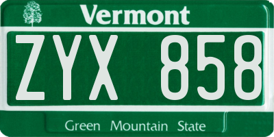 VT license plate ZYX858
