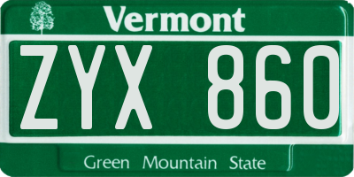 VT license plate ZYX860