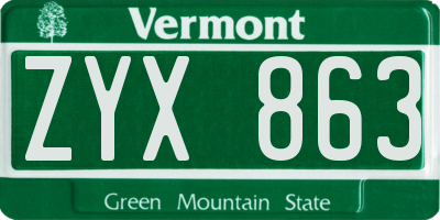 VT license plate ZYX863
