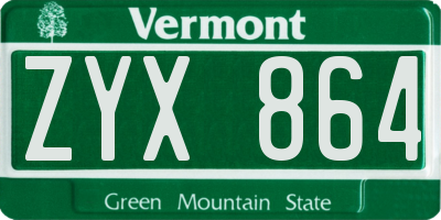 VT license plate ZYX864