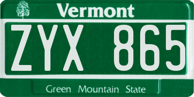 VT license plate ZYX865