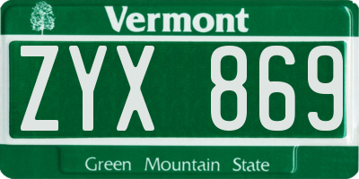 VT license plate ZYX869