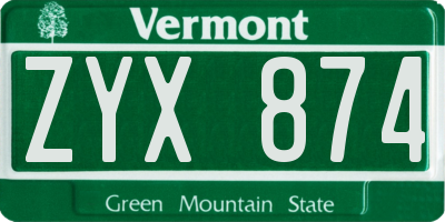 VT license plate ZYX874