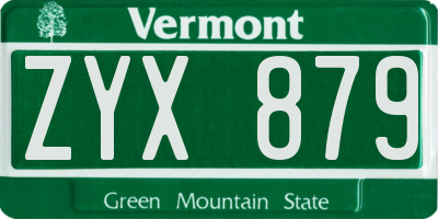 VT license plate ZYX879