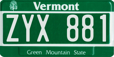 VT license plate ZYX881