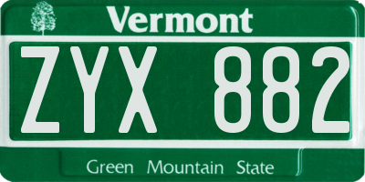 VT license plate ZYX882
