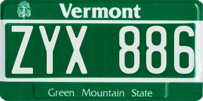VT license plate ZYX886