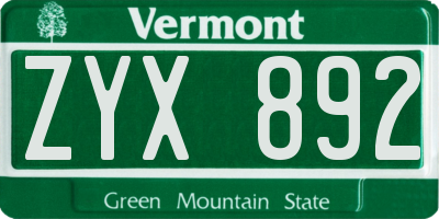 VT license plate ZYX892