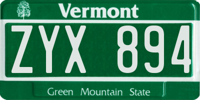 VT license plate ZYX894