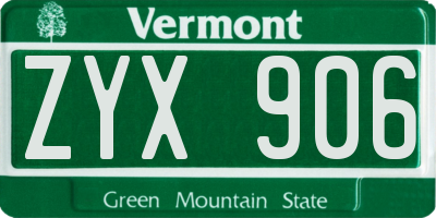 VT license plate ZYX906