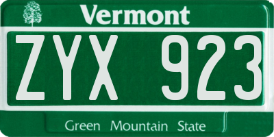 VT license plate ZYX923