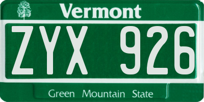 VT license plate ZYX926