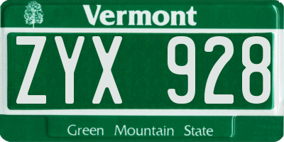 VT license plate ZYX928