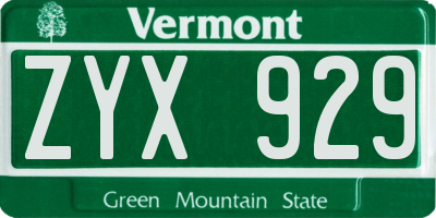 VT license plate ZYX929