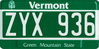 VT license plate ZYX936