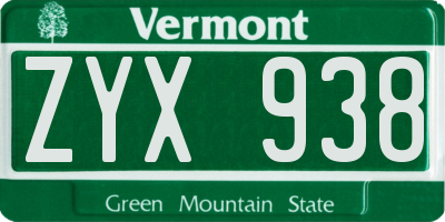 VT license plate ZYX938