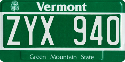 VT license plate ZYX940