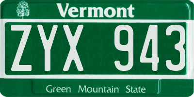 VT license plate ZYX943