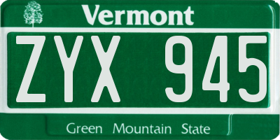 VT license plate ZYX945