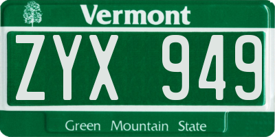 VT license plate ZYX949