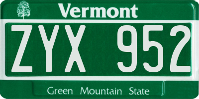 VT license plate ZYX952