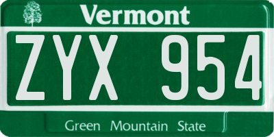 VT license plate ZYX954