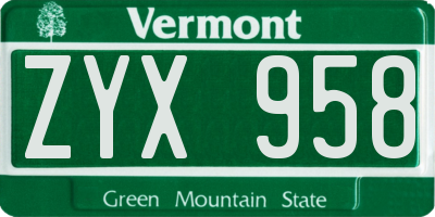 VT license plate ZYX958