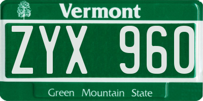 VT license plate ZYX960