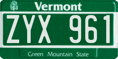 VT license plate ZYX961