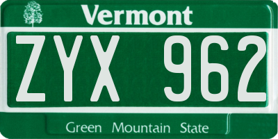 VT license plate ZYX962
