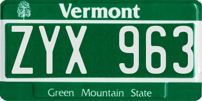 VT license plate ZYX963