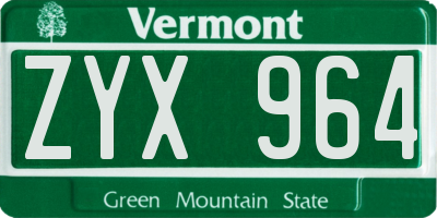 VT license plate ZYX964