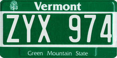 VT license plate ZYX974