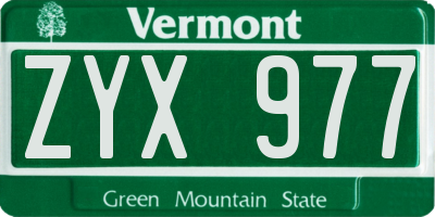 VT license plate ZYX977