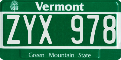 VT license plate ZYX978