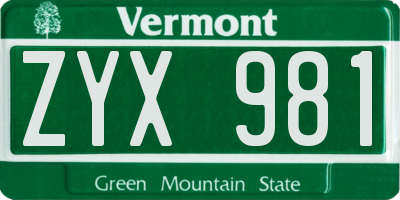 VT license plate ZYX981