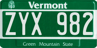 VT license plate ZYX982