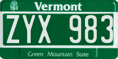 VT license plate ZYX983