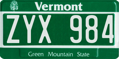 VT license plate ZYX984