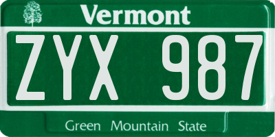 VT license plate ZYX987