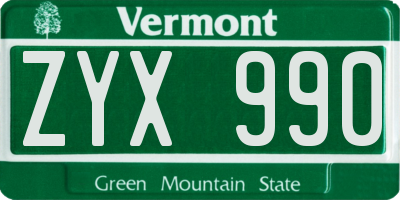 VT license plate ZYX990