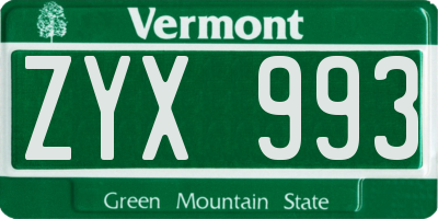 VT license plate ZYX993