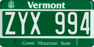 VT license plate ZYX994
