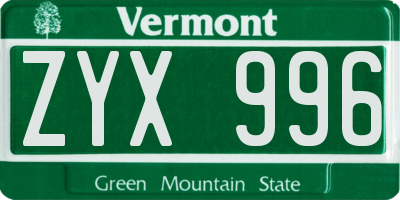 VT license plate ZYX996