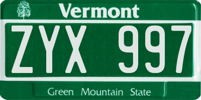 VT license plate ZYX997